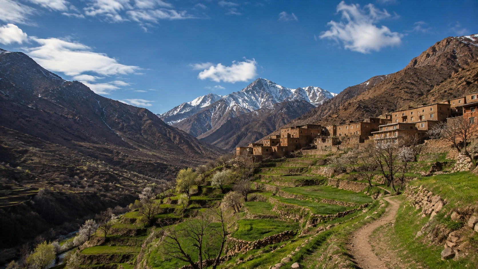 Asni and Imlil Day Trip Imlil village at the base of Mount Toubkal in the High Atlas Morocco