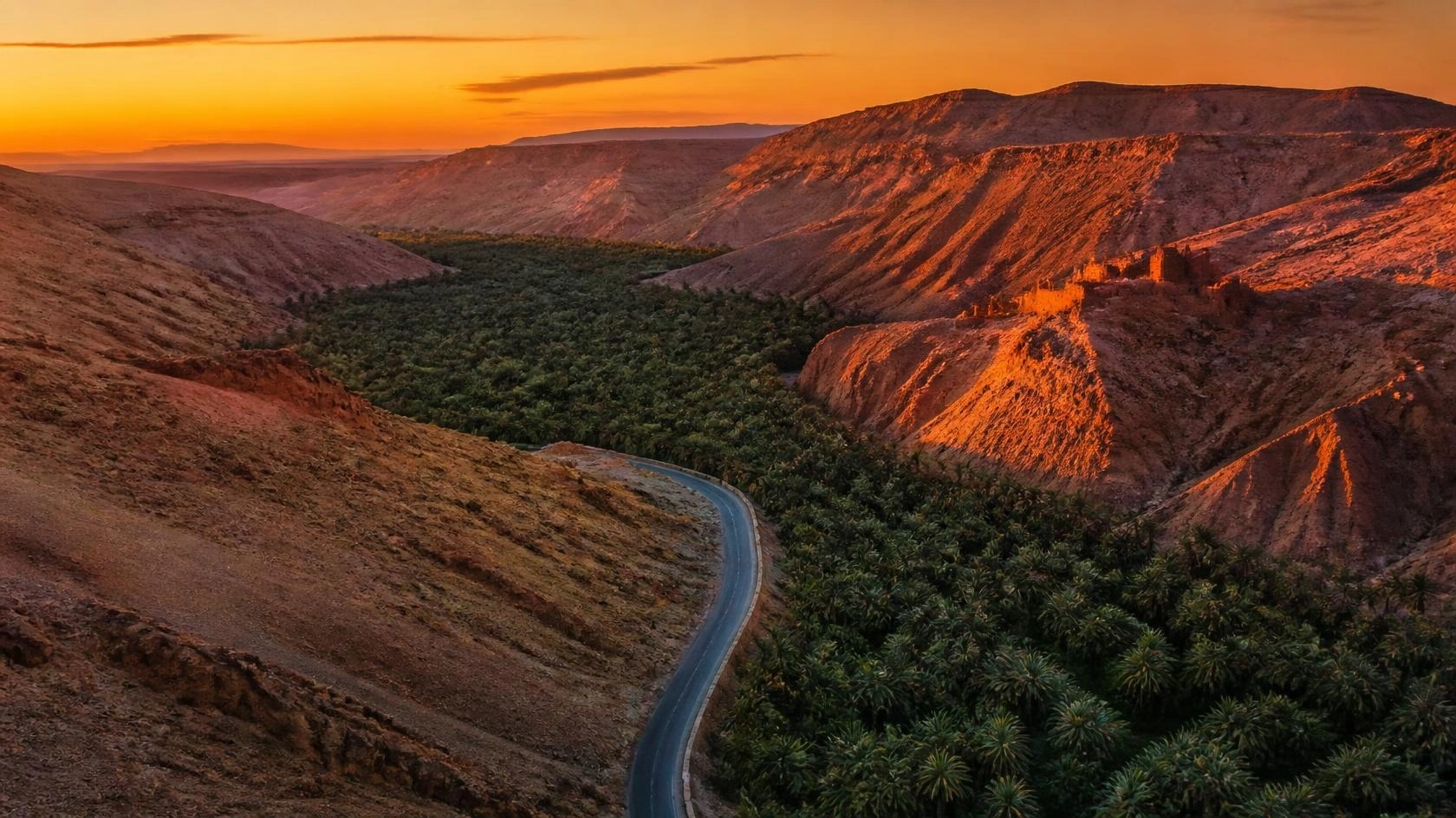 Ziz Valley palm gorge road on the Fes to Marrakech desert tour route